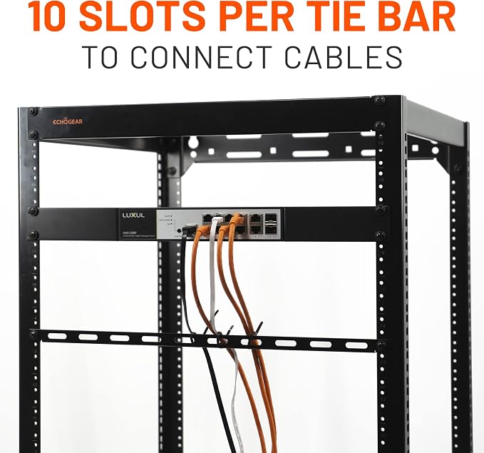 ECHOGEAR Rack Cable Management Tie Bar Kit - Includes 4X 1U Tie Bars, 24 Zip Ties, 8 Cage Nuts, & 8 Screws - Works with 19" Open Frame Racks & Enclosures - Image 7