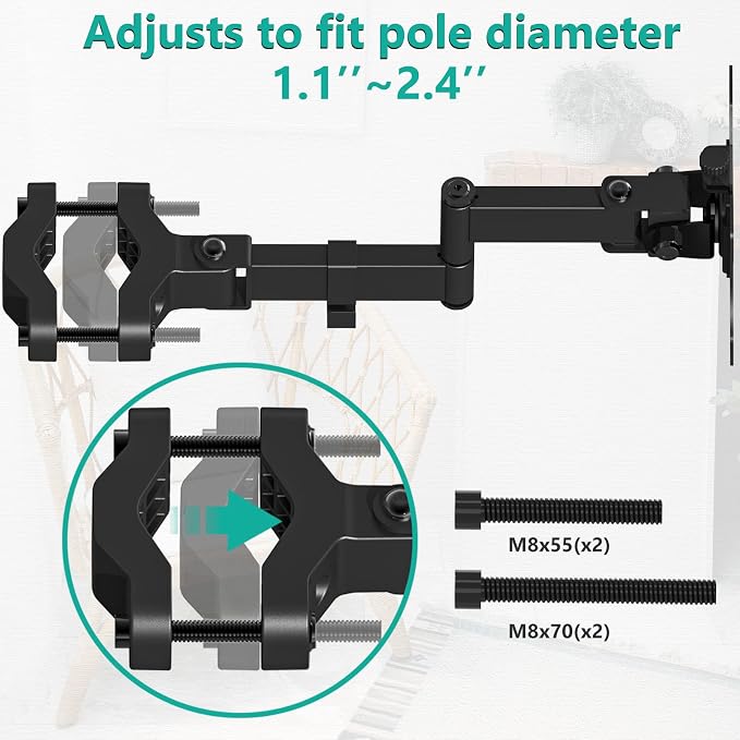 WALI Single Monitor Arm Mount for 17 to 32" Monitors, Full Motion Steel Monitor Pole Mount Bracket with Removable VESA Plate 75mm and 100mm, Vesa Mount for Outdoor, Gazebo, RVs (011ARM), Black - Image 5