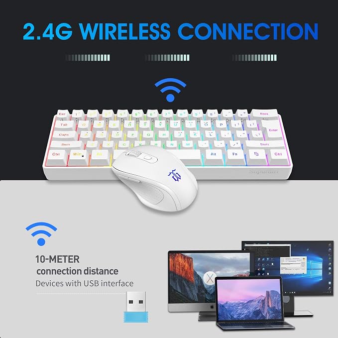 Snpurdiri 2.4G 60% Wireless Gaming Keyboard and Mouse Combo (White) | Include Small Wireless Gaming Keyboard, Ergonomic Design Mini Wireless Mouse - Image 2
