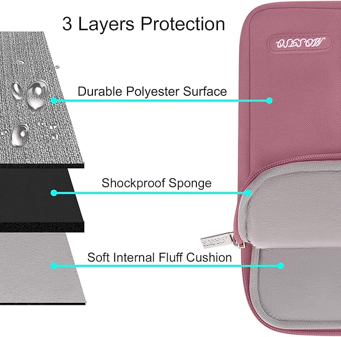 MOSISO Laptop Case 13.3 inch, 13-13.3 inch Laptop Sleeve Bag with Pocket | Compatible with MacBook Air/Pro 13/Pro 14 M5 M4 M3 M2 M1, HP Dell ASUS Lenovo, Polyester Vertical Computer Bag, Dusty Rose - Image 3