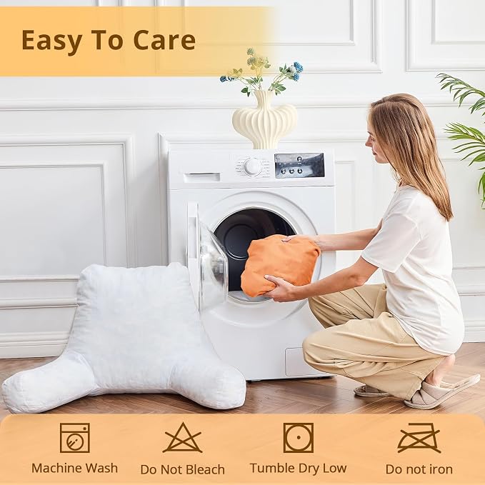 Sasttie Reading Pillow for Bed, Back Pillow for Sitting Up, Orange | 18" Backrest Support Cushion for Couch, Sofa, and Floor, Dorm Essentials, OEKO-TEX, Adjustable Down Alternative Fill - Image 8