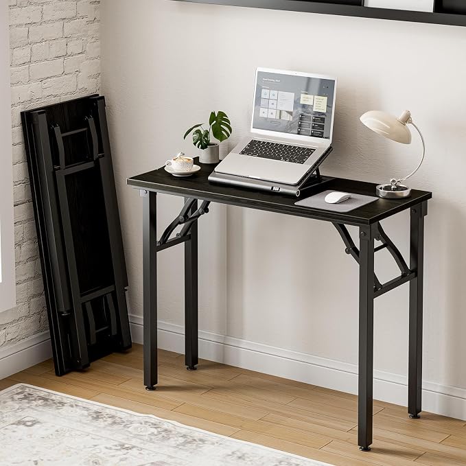 Small Folding Computer Desk – Portable 35.8 Inch Foldable Laptop Table, Collapsible and Compact for Easy Storage and Fast Setup, Lightweight for Small Spaces, Craft and Study Use, Dark Oak by Frylr