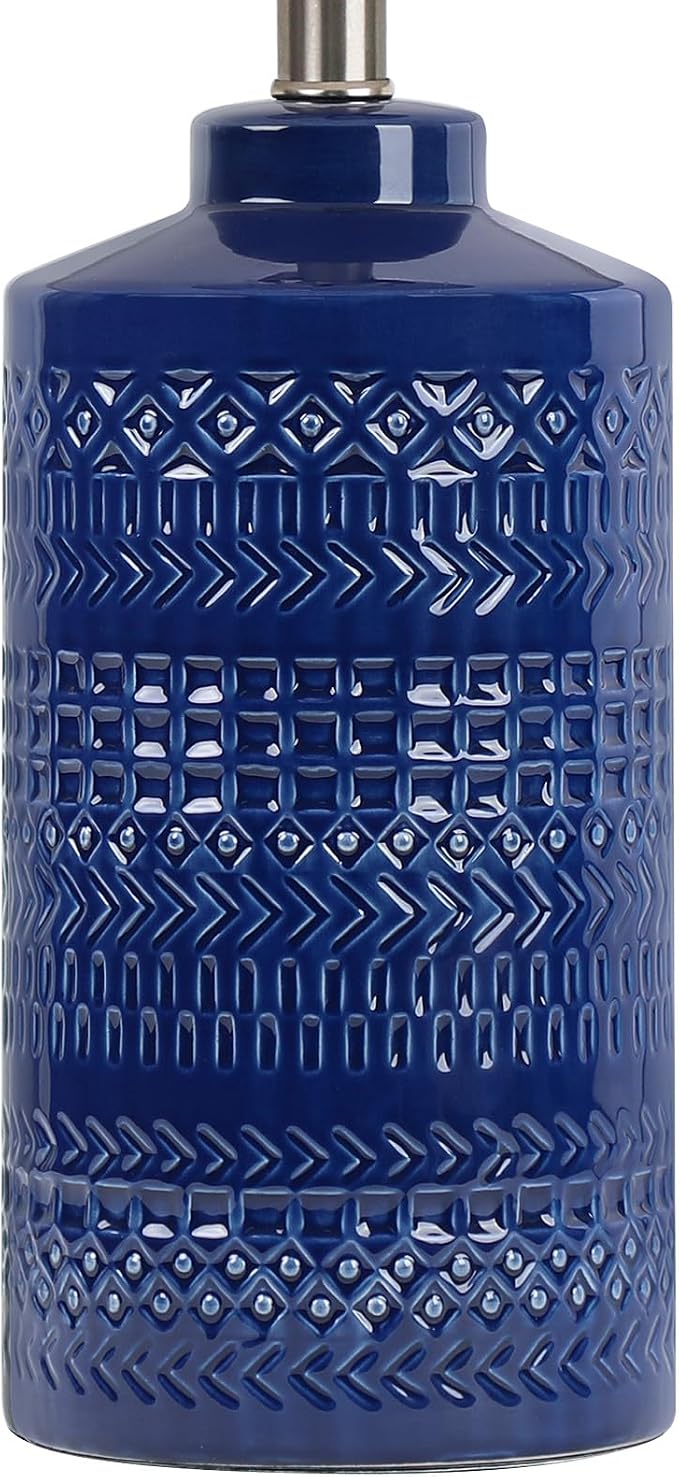 JUNNAI 24.5" Navy Blue Table Lamp Modern Bedside Ceramic Lamps for Living Room 3-Way Dimmable Entryway Nightstand Farmhouse Lamp for Home Office Bedroom, Bulb Included - Image 4
