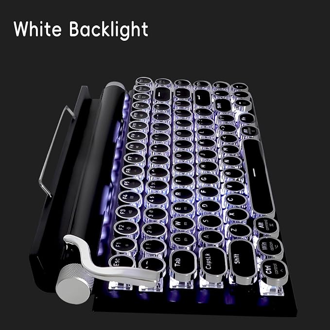Adventurers Typewriter Style Retro Mechanical Keyboard, White Backlight, 83 Key Bluetooth 5.0 Blue Axis Compatible with Desktop, Laptop, Mac and Mobile, Black, 12.3 x 6.6 x 1.6 Inches - Image 2