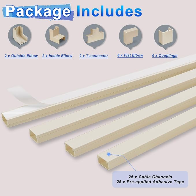 392.5in Wire Covers for Cords Kit - Beige Cord Cover, Wall Wire Hiders, TV Cable Hider, Cord Hider - Mounted TV, Cord Concealer - 25 x 15.7 W 0.95H 0.55in - Image 3