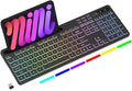 Soueto Wireless Keyboard with 7-Color RGB Backlit, Full-Size Computer Keyboard with Phone Tablet Holder, 2.4G Rechargeable Gaming Keyboard with Light Up Keys, Compatible with Mac, Windows (Black) by Soueto
