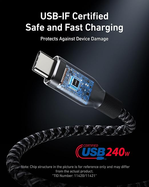 Anker Prime USB C to USB C Cable, 240W Fast Charging Cord, Upcycled-Braided Nylon with 100-Year Bend Durability for iPhone 17 Series, MacBook, Galaxy S24(6 FT) (Pack of 2) - Image 6