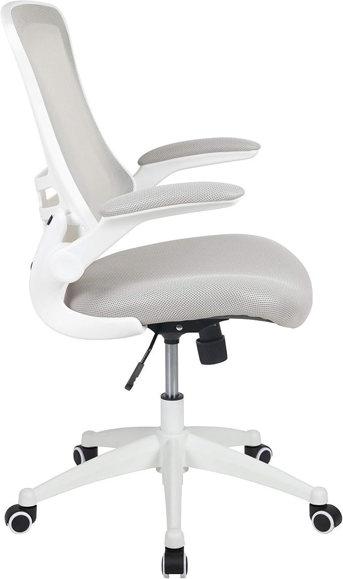 Flash Furniture Mid-Back Light Gray Mesh Swivel Ergonomic Task Office Chair with White Frame and Flip-Up Arms | White Frame, Mid-Back, Flip-Up Arms, Mesh Back - Image 8