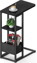 C Shaped End Table, Small Side Table for Couch, Recliner, Slide Under Sofa Tray Desk Snack Tables with Storage Bag for Living Room,Bedroom, Small Spaces - Black by Yuede