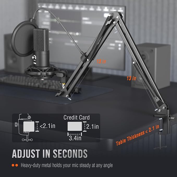 FIFINE T669 Studio Condenser USB Microphone for Recording Podcasting | Computer Microphone Kit for Voice Overs, Adjustable Boom Arm Stand, Shock Mount for Vocal, Instruments, Gaming, Streaming - Image 7