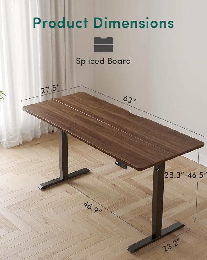 CubiCubi 63 x 28 Large Standing Desk, Height Adjustable Electric Computer Desk, 28" Deep Desktop, Sit Stand up Home Office Workstations with Preset Heights, Black Walnut - Image 3
