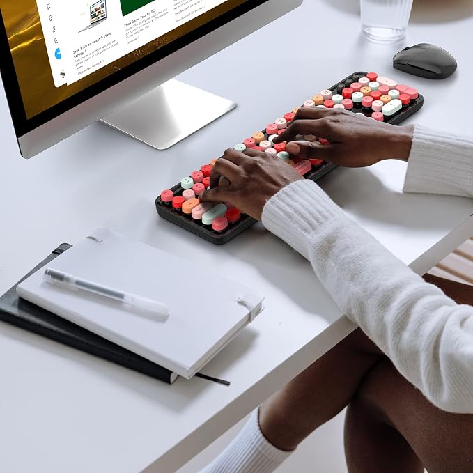 MOFII Wireless Keyboard and Mouse Combo, Black Colorful 2.4GHz Full Size Keyboard with Round Keycaps, Retro Keyboard Cute Wireless Mouse for Laptop, PC, Chromebook, Smart TV, Windows - Image 6