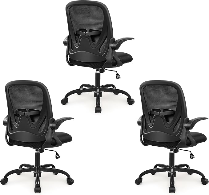 3-Pack Office Chair Ergonomic Desk Chair with Flip up Armrests Swivel Breathable Desk Mesh Computer Chair with Adjustable Lumbar Support and Height for Conference Room (Black) by Primy