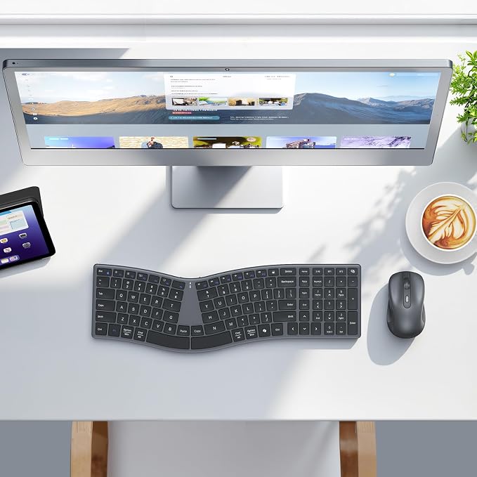 MEETION Wireless Ergonomic Keyboard and Mouse, Split S-Curve Design, Black | Dual Bluetooth and 2.4GHz connectivity, low-profile rechargeable keyboard, 4 DPI mouse for Windows, Mac, PC and laptop - Image 7