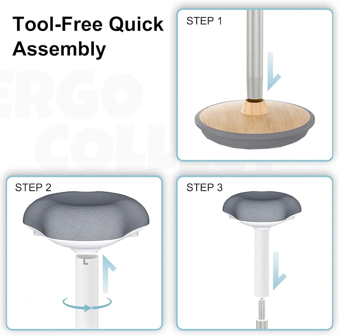 Adult Wobble Stool - Anti-Fatigue Standing Desk Stool with 360° Rocking Non-Slip Curved Base, Height Adjustable 22-32 Inch Standing Chair for Home & Office,Light Wood - Image 7