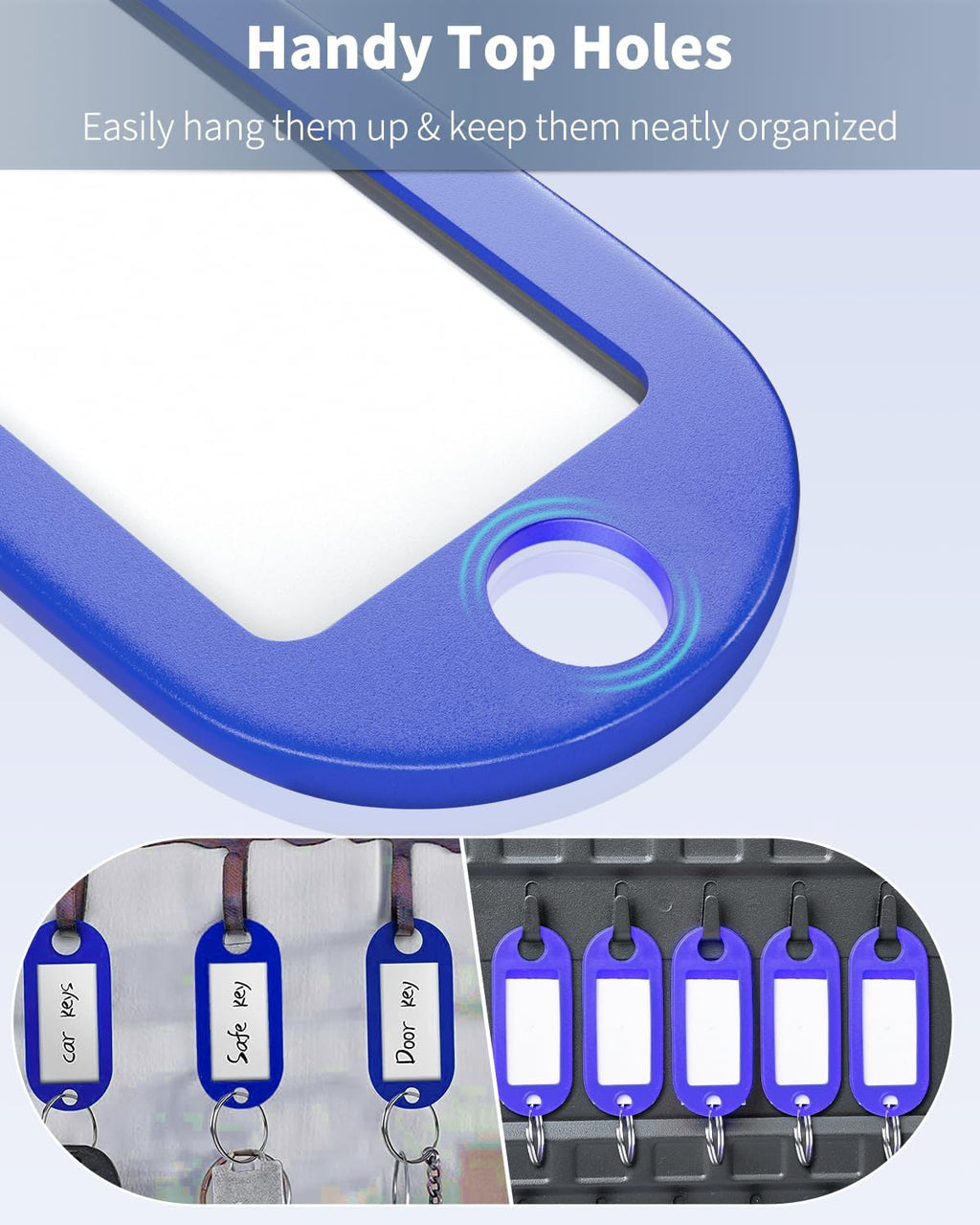 Uniclife 10 Pieces Key Tags 2 Inch Soft Plastic Key Chain Tags with Blank Paper Labels Clear Windows Protective Films and Split Rings Flexible Item Identifiers, Blue - Image 6