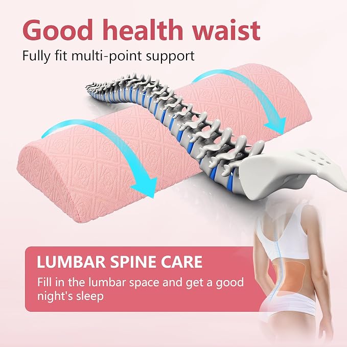 Cozyhealth - 2.95" H*18.7" L - Soft Small Lumbar Pillow for Sleeping, Memory Foam Back Lumbar Support Cushion for Lower Back Pain Relief Bed Waist Sleep Support Pillow for Side, Back (Pink, Small) - Image 4