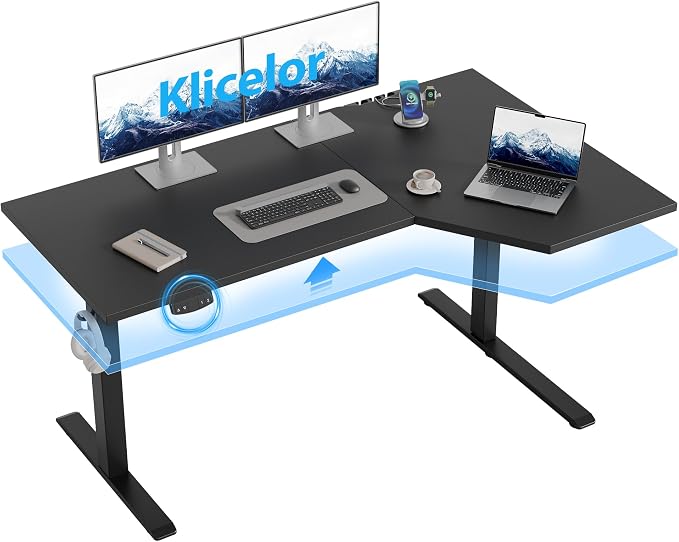 Klicelor L Shaped Standing Desk 55 x 31.5 Inch, Electric Height Adjustable Corner Desk for Home Office Workstation, Ergonomic Sit Stand Computer Table with Memory Controller, Black by Unknown