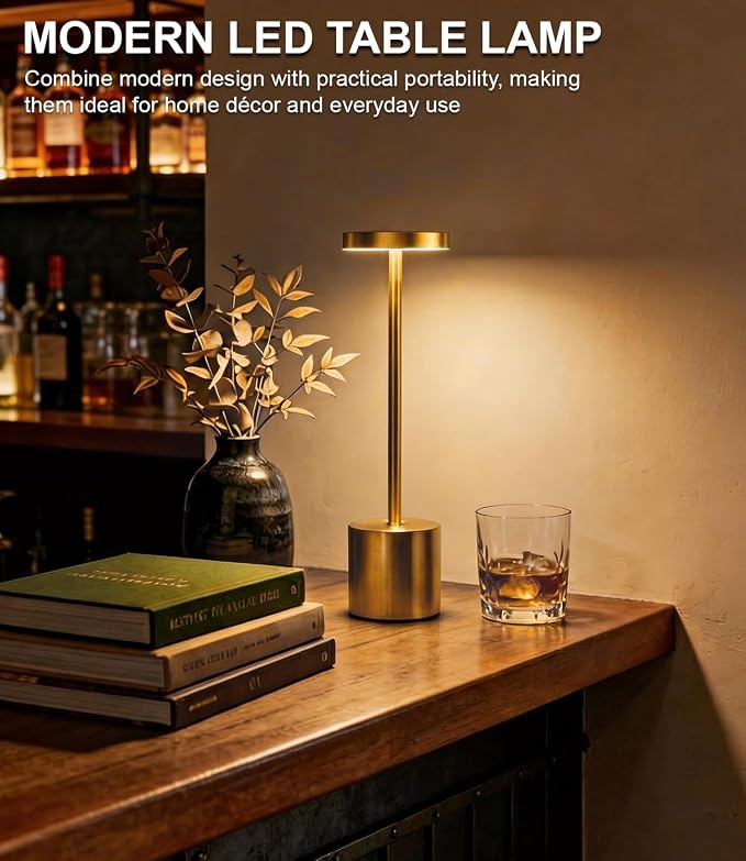 Swinerton Cordless Table Lamp Set of 2, Gold 5000mAh Rechargeable Battery Operated Lamps, Wireless 3 Color Dimmable Touch Lamp Table Light for Restaurant Dining Patio Outdoor, Home Decor - Image 7