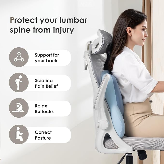 Lumbar Support with Car headrest Back Pillow for Chairs Headrest Pillow for Car Ergonomic Ultrathick Memory Foam Back Pillow for Office Chair (Blue) - Image 3