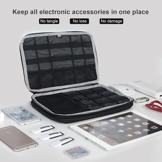 BUBM Double Layer Electronics Organizer/Travel Gadget Bag For Cables,Memory Cards,Flash Hard Drive and More,Fit For iPad Or Tablet(Up To 9.7")--Large, Black | Travel Gadget Bag For Cables, Memory Cards, Flash Hard Drive and More, Fit For iPad or Tablet... - Image 6