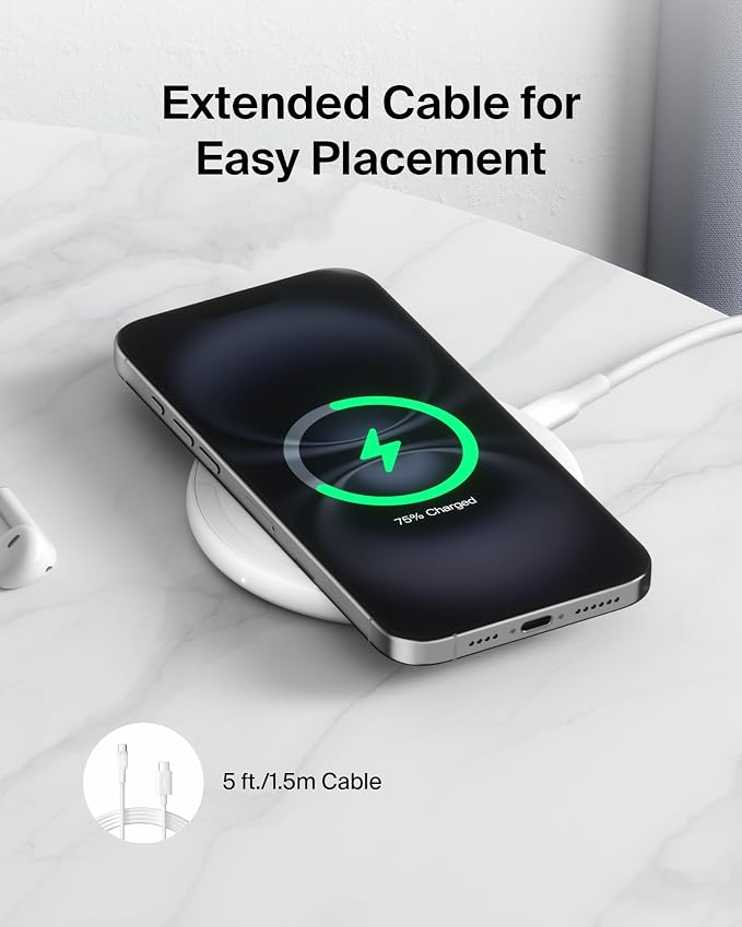 Belkin 15W Wireless Charging Pad, Qi Charger with Power Adapter | iPhone 16/15/14, AirPods, Samsung Galaxy S25/S24, Pixel 10 compatible, power adapter and cable included - Image 7