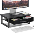 Ekisemio 2-Tier Monitor Stand with Fabric Drawer – Wood and Metal Computer Riser, Desk Organizer for Office, Black by Ekisemio