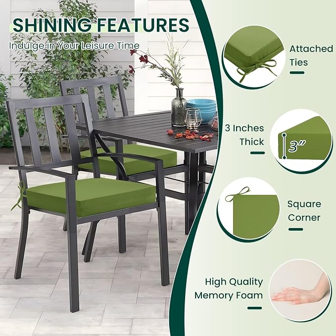 HARBOREST Outdoor Chair Cushions Set of 4, Water Resistant Patio Chair Cushions with Ties, Square Corner Outdoor Seat Cushions for Patio Furniture, 18.5"x16"x3", Grass Green - Image 3