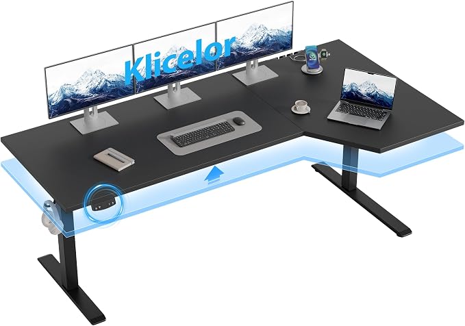 Klicelor L Shaped Standing Desk 63 x 35.4 Inch, Electric Height Adjustable Corner Desk for Home Office Workstation, Ergonomic Sit Stand Computer Table with Memory Controller, Black by Unknown