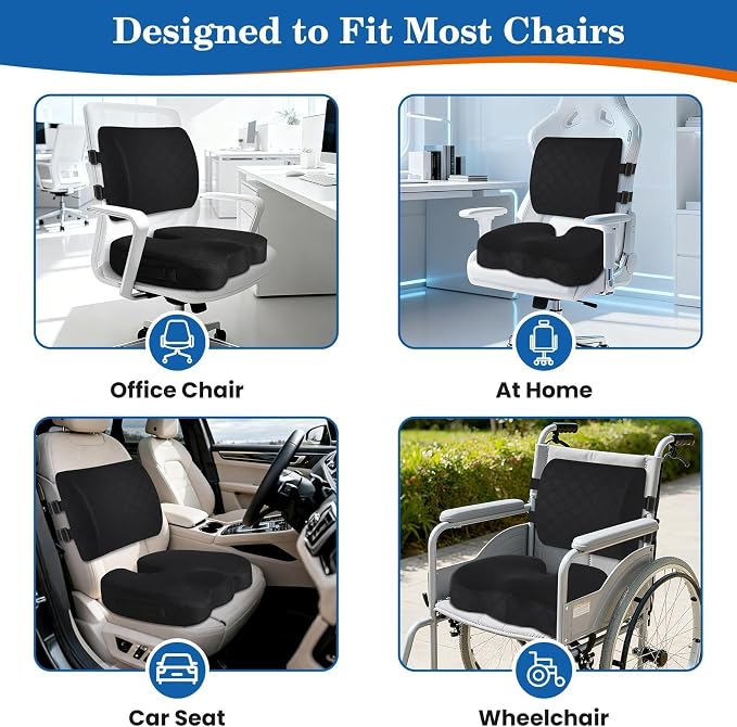 Back&Seat Cushion,Chair Cushions,Lumbar Back Support Pillow,Black/X-Large | Breathable Memory Foam Back Support Pillow, Portable Airplane Seat Cushion for Travel, Computer Desk, Wheelchair, Driving - Image 6