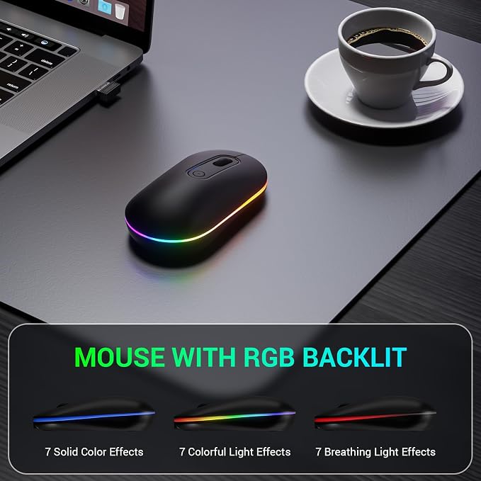 Wireless Keyboard and Mouse Combo, Lovaky 2.4G Full-Sized Ergonomic Keyboard Mouse, 3 DPI Adjustable Cordless USB Keyboard and Mouse, Quiet Click for Computer/Laptop/Windows/Mac (RGB Rainbow, 1 Pack) | Backlit, Low profile Keys, 3 DPI Adjustable, 2.4G ... - Image 5