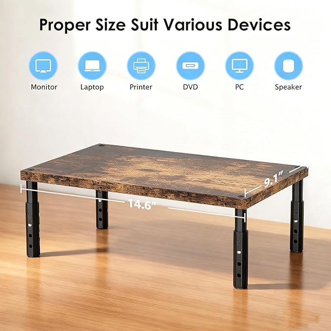 Adjustable Monitor Stand Riser for Desk, Wood Computer & Laptop Stand, Desk Organizers and Accessories, Office Desk Accessories & Workspace Organizer for Home Office Supplies, Brown - Image 7