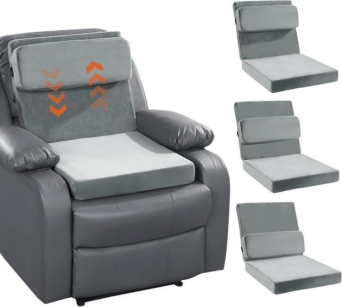 HOMBYS Recliner Seat Cushion with Lumbar Support Pillow and Adjustable Headrest, Medium Firm Foam Filling Chair Pad and Back Support, Non-Slip Design for Comfort and Pressure Reduce, Gray by HOMBYS
