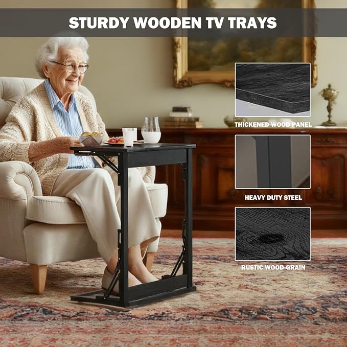 Folding TV Trays Set of 2,TV Dinner Tray Table,Adjustable Height TV Trays for Eating on Couch,C Shaped End Table with Tablet and Phone Slots,Foldable Side Table&Laptop Desk for Sofa&Bedside&Recliner | TV dinner tray table with tablet&phone slots,c shap... - Image 6