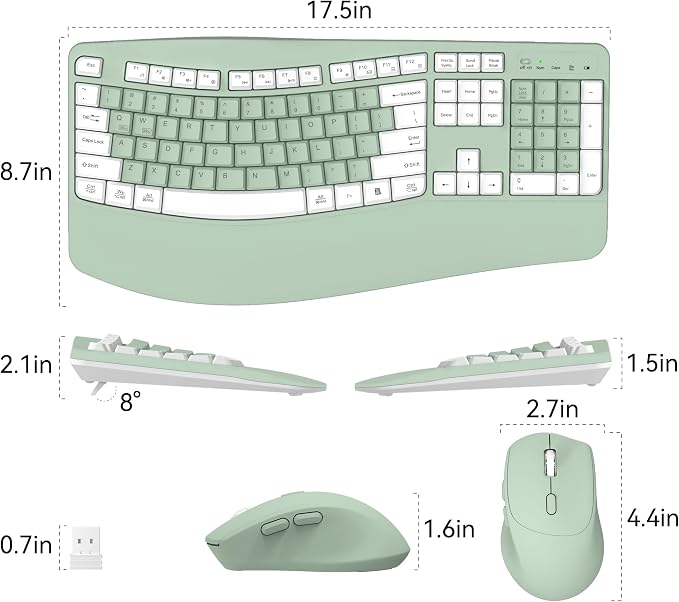 Wireless Keyboard and Mouse Combo,2.4G Ergonomic Wave Keys(Avocado Green-A) | Full Size Cordless Keyboard with Wrist Rest,3-Level DPI Ergonomic Mouse for Office and Home,Windows/Mac OS/Desktop/Laptop/PC - Image 9