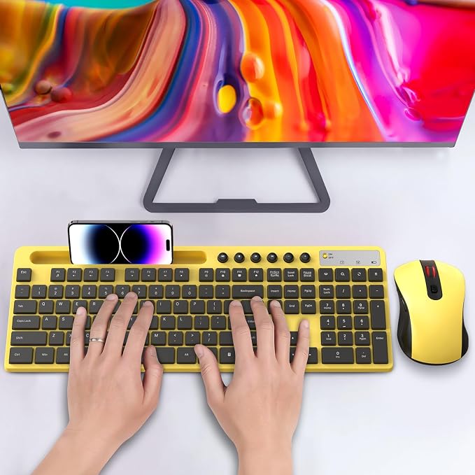 Wireless Keyboard and Mouse Combo, MARVO 2.4G Ergonomic Wireless Computer Keyboard with Phone Tablet Holder, Silent Mouse with 6 Button, Compatible with MacBook, Windows (Yellow) - Image 7