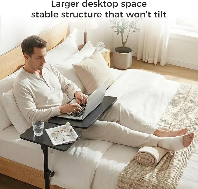 YUHFERA Rolling Table for Laptop Stand, Height and Angle Adjustable Over Bed Table with Wheels, Tilt-Top Laptop Desk for Couch with Cup Holder, Bed Table Tray for Eating (Black) - Image 6