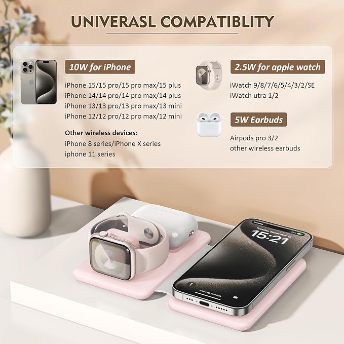 3 in 1 Wireless Charging Station for iPhone 17 16 15 14 13 12 Pro Max Plus – Foldable Magnetic Charger Pad for Apple Watch Series & AirPods – Fast Wireless Charging Dock for Travel & Home - Image 2