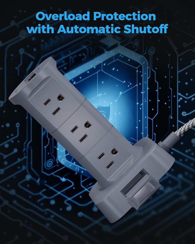 Charging Station Tower, Power Strips with Surge Protection, Flat Plug | 12 Outlets 4 USB Ports, 6Ft Extension Cord with Multiple Outlets, Office Desk Supplies, Dorm Essentials - Image 6