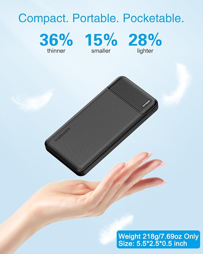 AsperX 2 Pack 10000mAh Portable Charger Dual USB Power Bank Battery Pack | Slim Portable Phone Charger , External Travel Battery Pack for iPhone, Samsung, Google LG and Heated Vest - Image 2