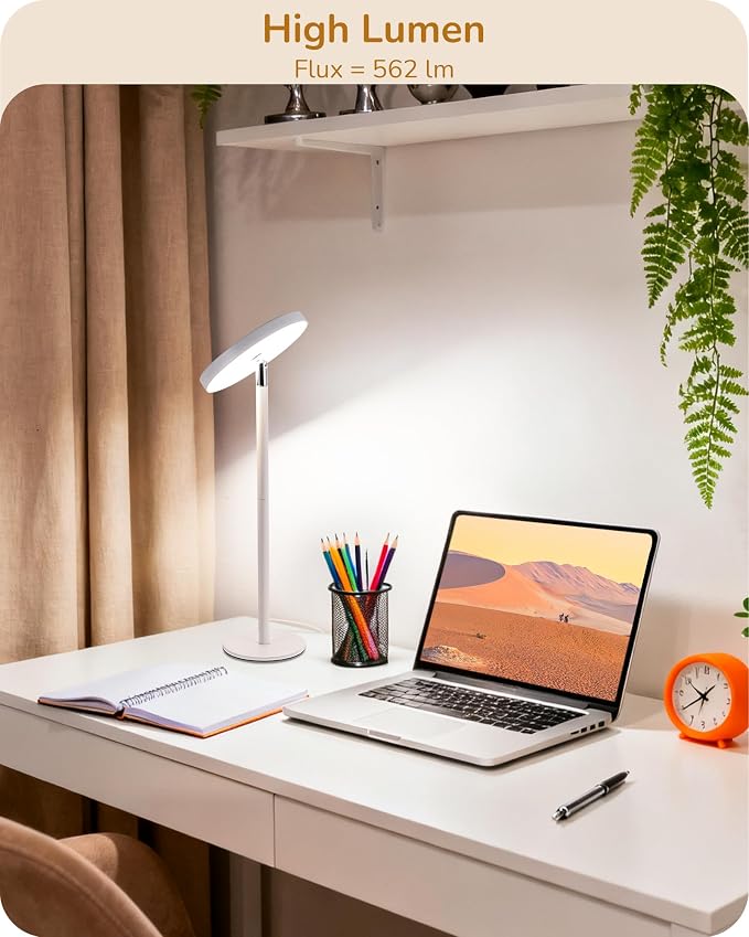 EDISHINE LED Desk Lamp, Table Lamp with High CRI 90+, 2 Adjustable Height | 5%-100% Dimmable & 3 Color Temperature, Touch Control, Modern Style for Home Office, Living Room, White - Image 4