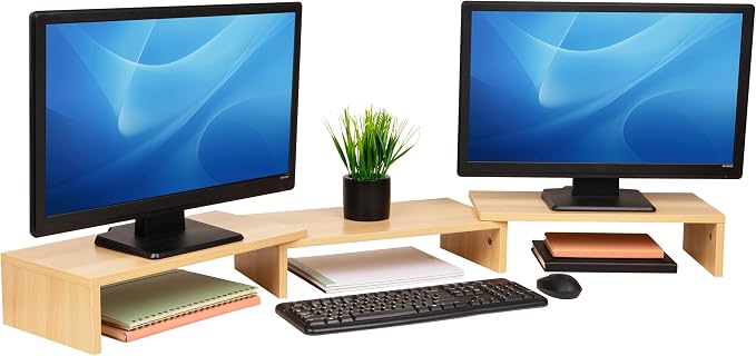 Mind Reader Dual Monitor Stand, Desktop Organizer, Laptop Riser, Office, MDF, 51.25"L x 9.25"W x 4.75"H, Brown by MindReader