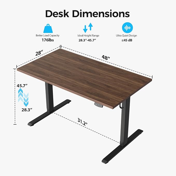 Agilestic 48*28 Inch Height Adjustable Electric Standing Desk, Dark Walnut | Sit Stand Up Computer Desk, Extra Wide desktop, Memory Presets, Stable Steel Frame,154 lbs, Easy Assembly, Splice Board - Image 8