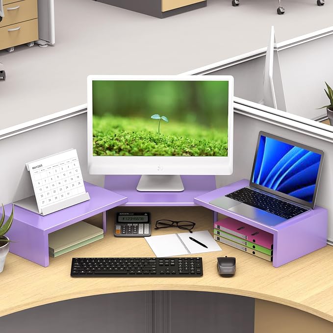 Desk Organizers and Accessories, Dual Monitor Stand Riser, Monitor Desk Shelf for Desktop Organization (Purple) - Image 4