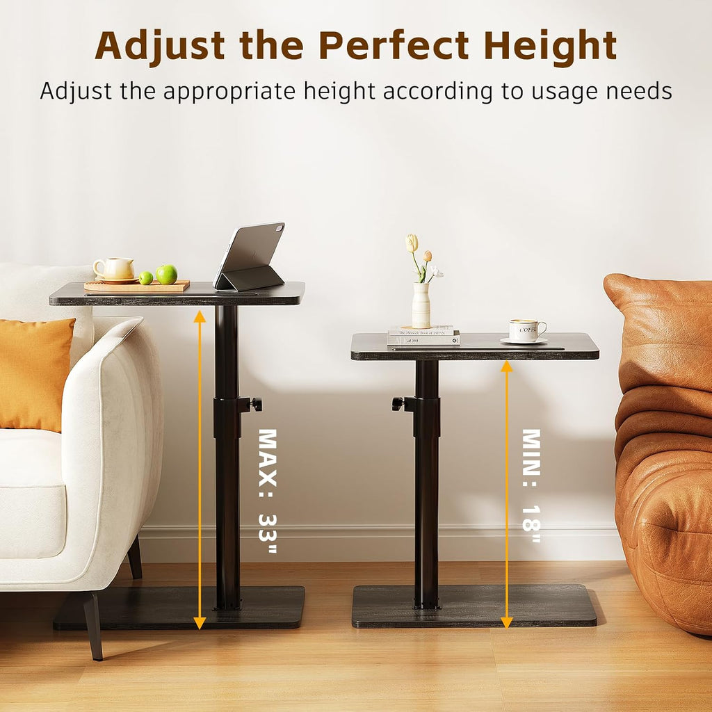 CAIYUN C Shaped Side Table, Height Adjustable Swivel 360° Rotating, Bend Table for Small Spaces, Sofa Side Table with Metal Frame for Living Room, Bedroom, Grey Oak - Image 4