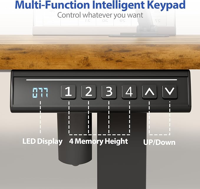 YESHOMY Height Adjustable Electric Standing Desk, 46 x 24 Inches Memory Home Office Sit Stand up Desk with Phone Holder and USB Charging Port, Rustic Brown - Image 5