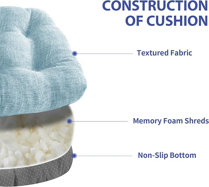 IPYNBAP Chair Cushions for Dining Chairs Set of 4, Kitchen Chair Cushions, Chair Pads with Ties and Non Slip Backing, Tufted Memory Foam Seat Cushion 4 Pack, 15.5" x 15.5" x 4", Baby Blue - Image 3