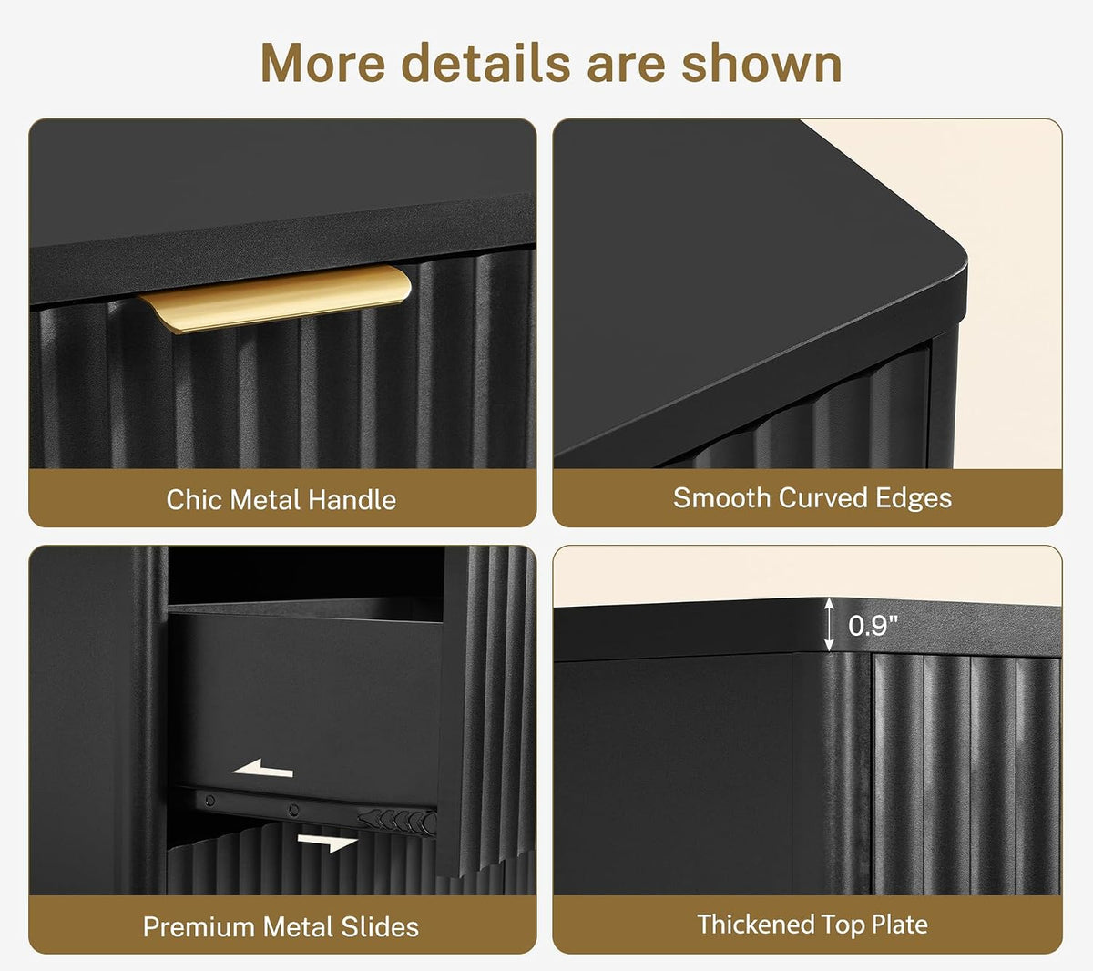 Fluted 6 Drawer Dresser for Bedroom, Wide Modern Chest of Drawers with Metal Handle, Curved Profile Design, Wood Closet Clothes Storage Organizer for Bedroom, Living Room, Hallway, Black - Image 8