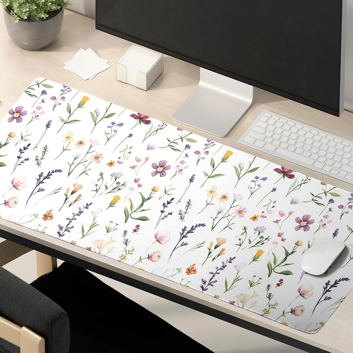 Spring Summer Wildflower Desk Pad Mouse Pad XXL 35.4”x15.7” Large Extended Gaming Mouse Pad with Stitched Edges Non-Slip Rubber Base Mousepad Floral Desk Accessories for Home Laptop Office Work Game - Image 6