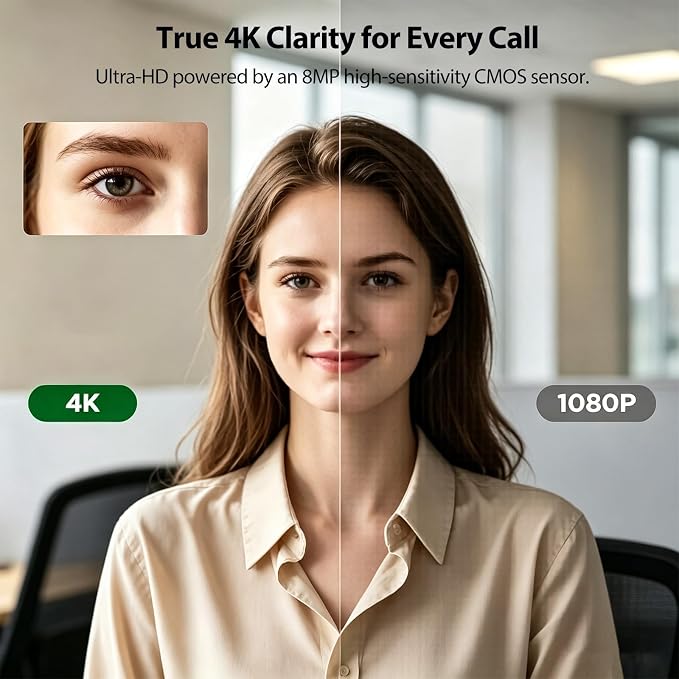 4K Ultra HD Webcam with 1/2.8"CMOS Sensor,PDAF Autofocus,1080P@60FPS | Dual Noise-Canceling Mics,Privacy Cover,USB Streaming Webcam for PC/Mac,Gaming,Video Calling,Live Streaming&Meetings - Image 2